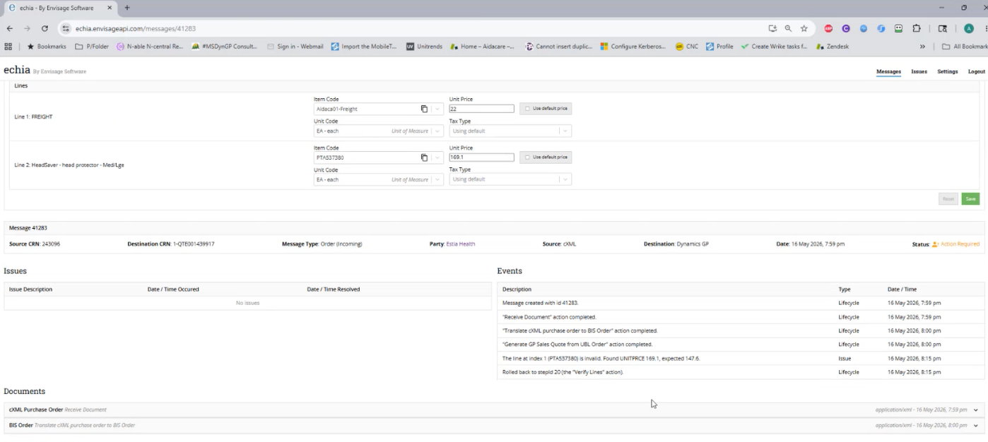 ECHIA portal — additional workflow screen